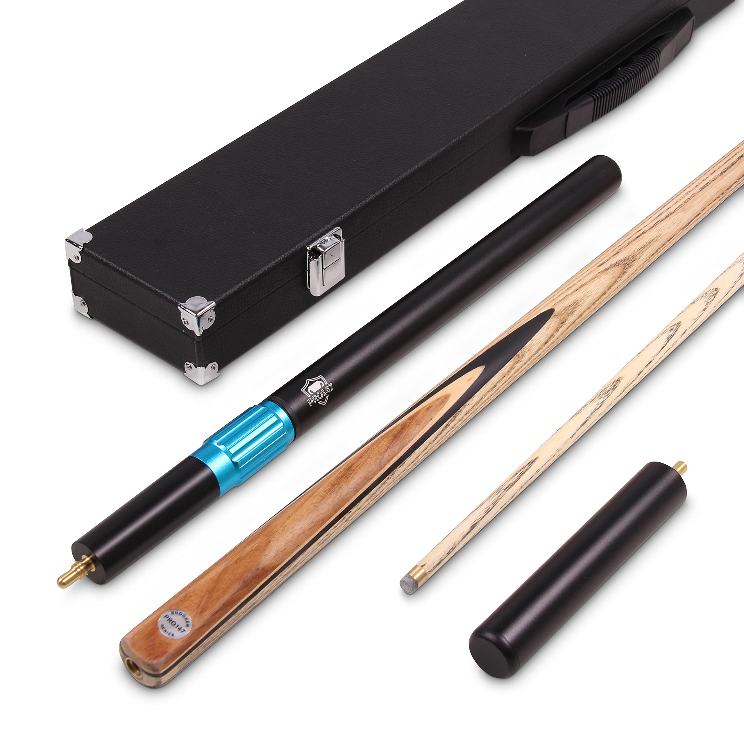 PRO147 CLASSIC ROSEWOOD P3/E 57 Inch Snooker Pool Cue Set 2pc Centre Joint Non-matching Ash Cue Long Telescopic Extension, Mini Butt and 3 Slot Case - 9.5mm Tip — image 1
