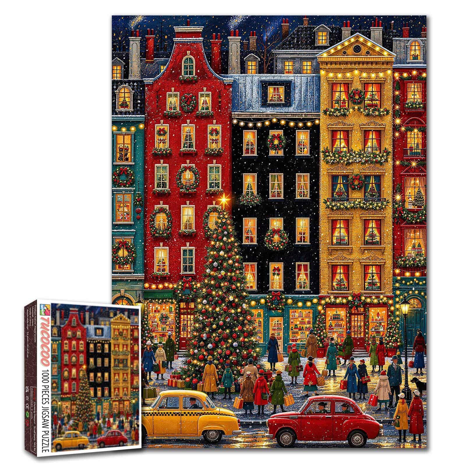 Winter Cityscape Jigsaw Puzzles for Adults 1000 Pieces European Christmas Street Cozy Holiday Town DIY Puzzles for Family Activity Games Festive Art Home Decor19.7 x 27.6 Inch โ image 1