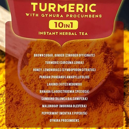 Miniatura 6 de Té de cúrcuma 10 en 1 bebida instantánea en polvo con Gynura Procumbens Curcuminoides Curcumina Hierbas y especias naturales saludables Jengibre,