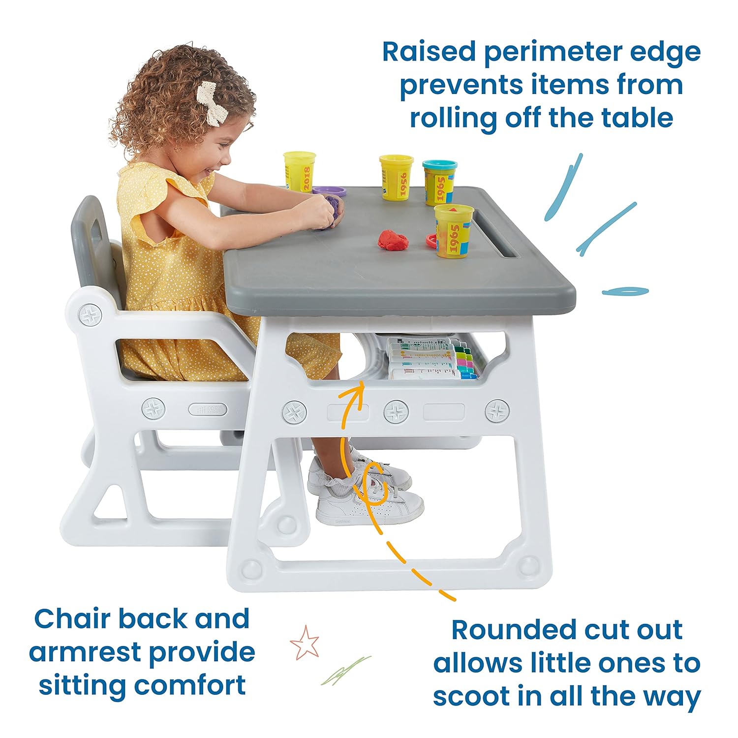 ECR4Kids Toddler Plus Desk and Chair, Kids Furniture, Grey/Light Grey, 2-Piece