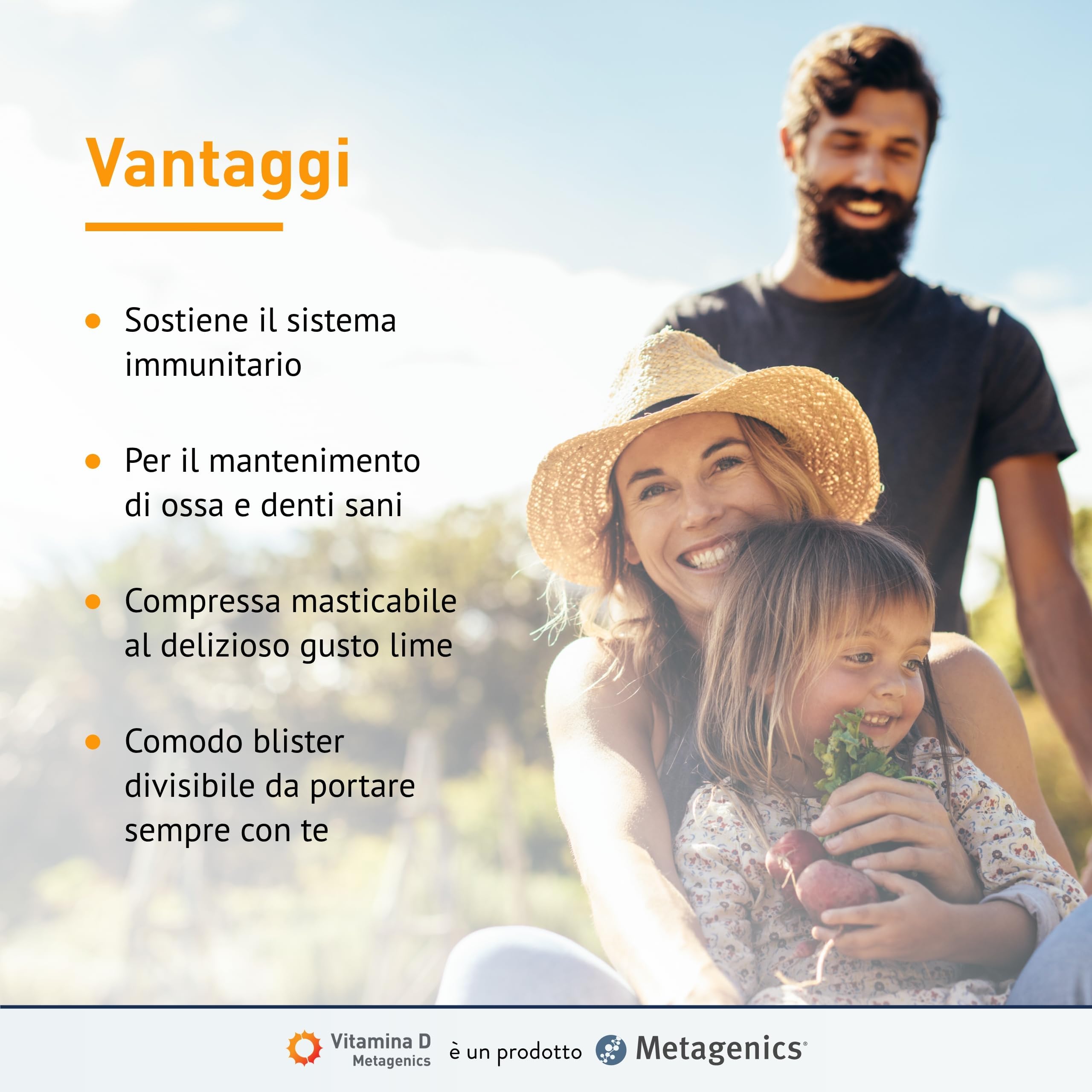 Metagenics Vitamina D 1000 U.I. - Integratore Sistema Immunitario - Per la Salute delle Ossa - 168 Compresse Masticabili