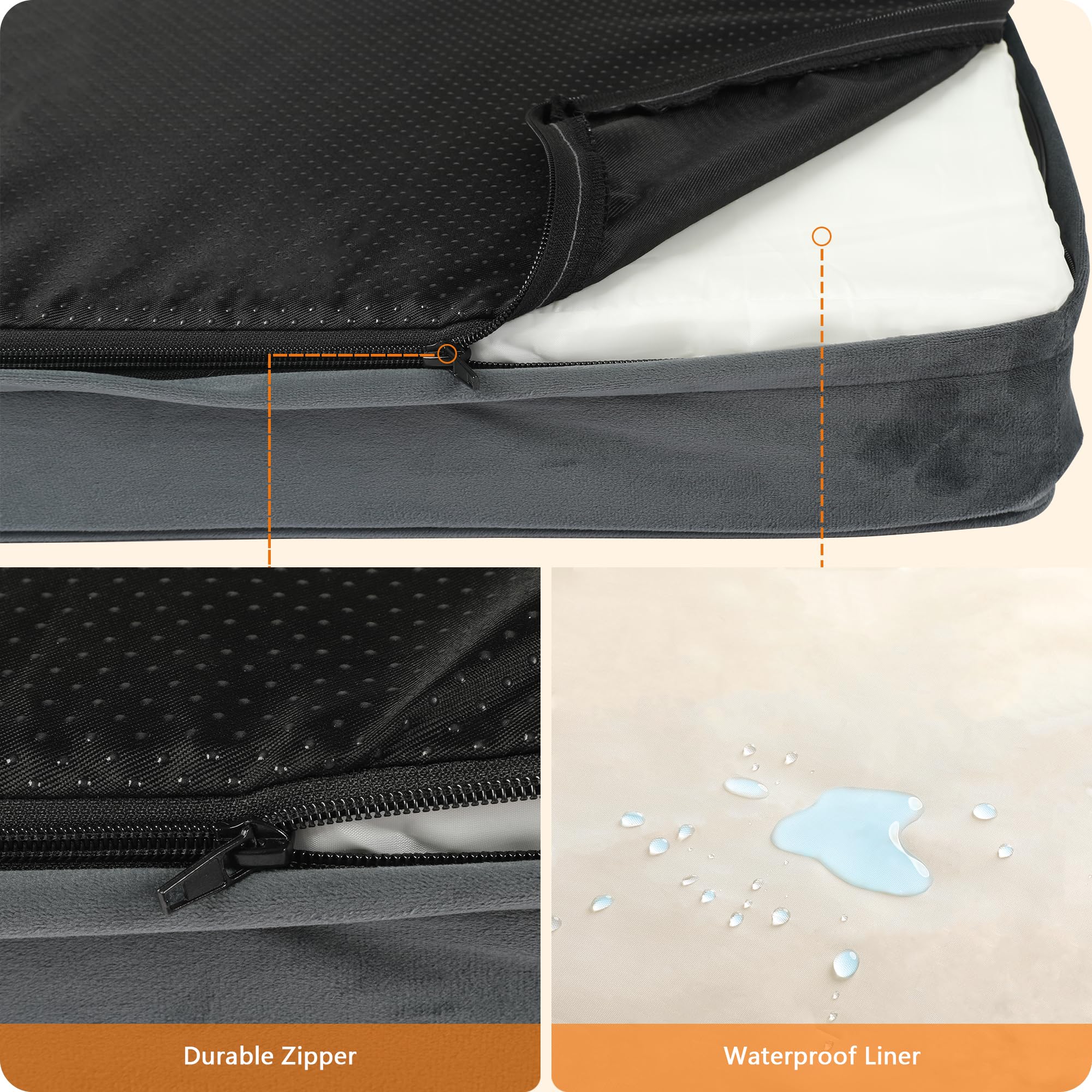 HMTOPE Orthopädisches Hundebett, 10cm Dicke Hundekissen für Mittelgroße Hunde, Grosse Hunde, Abnehmbar und Waschbar Hundematte, rutschfeste Unterseite, Wasserdichtes Innenfutter, 112 cm, Dunkelgrau