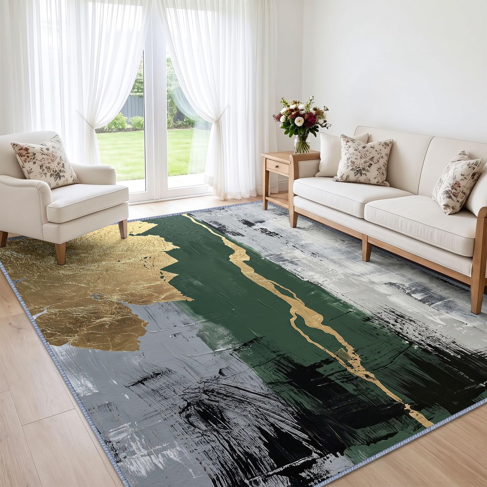 Minimalistyczny styl, luksusowy lekki, nadający się do prania dywan, 140 x 200 cm, krótkie włosie, nie traci włosia, abstrakcyjny krajobraz terenowy, do salonu, sypialni, jadalni, biura