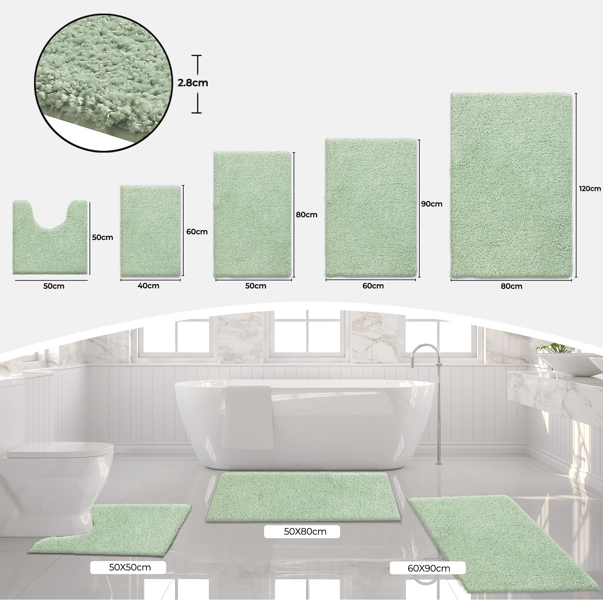Alfombra de Baño 50x 80 cm, Alfombras de Baño Antideslizantes Alfombra de Ducha de Microfibra Suave, Alfombra de Baño Lavable de la Máquina Absorbente de Agua