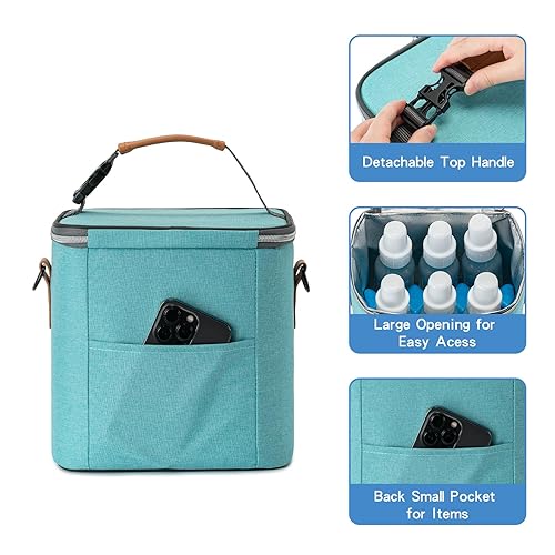 Miniatura 4 de Bolsa enfriadora de leche materna con bolsa de hielo para 6 biberones de hasta 9 onzas, bolsa para biberones con correa para el hombro para madres