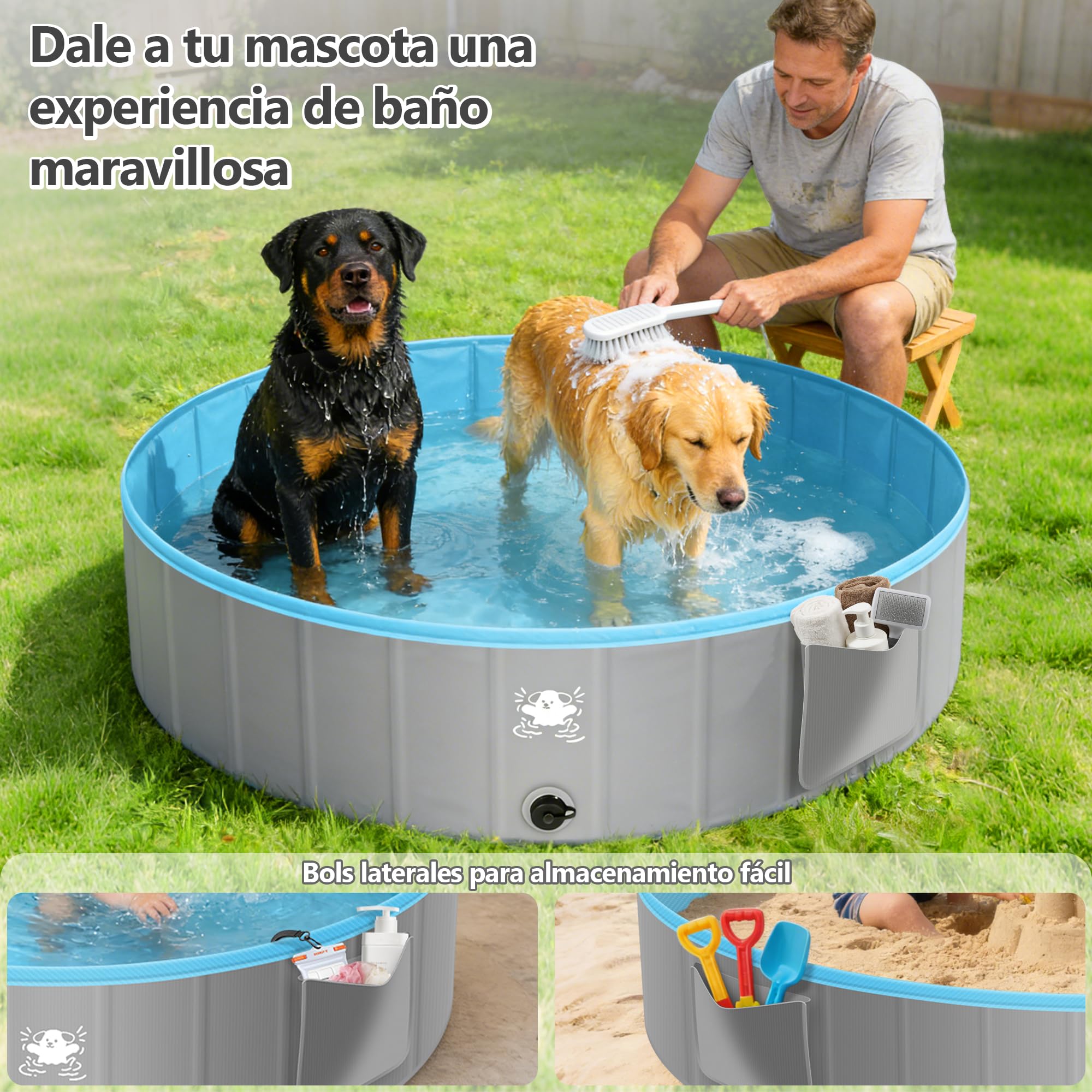 FORMIZON Piscina Plegable para Perros, Piscinas Perros para Grandes Pequeños, Rigida, Antideslizante y de PVC Engrosado, Piscina Portatil para Perro Niños (160)