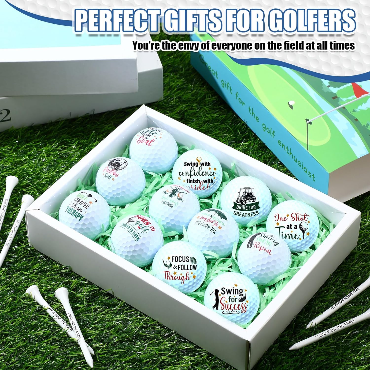 MiniInflat 19 Pcs Funny Golf Balls Set for Kids Adults Includes 12 Emoticon Practice Balls 6 Tees and Gift Box Novelty Golf Accessories for Men Women Birthday