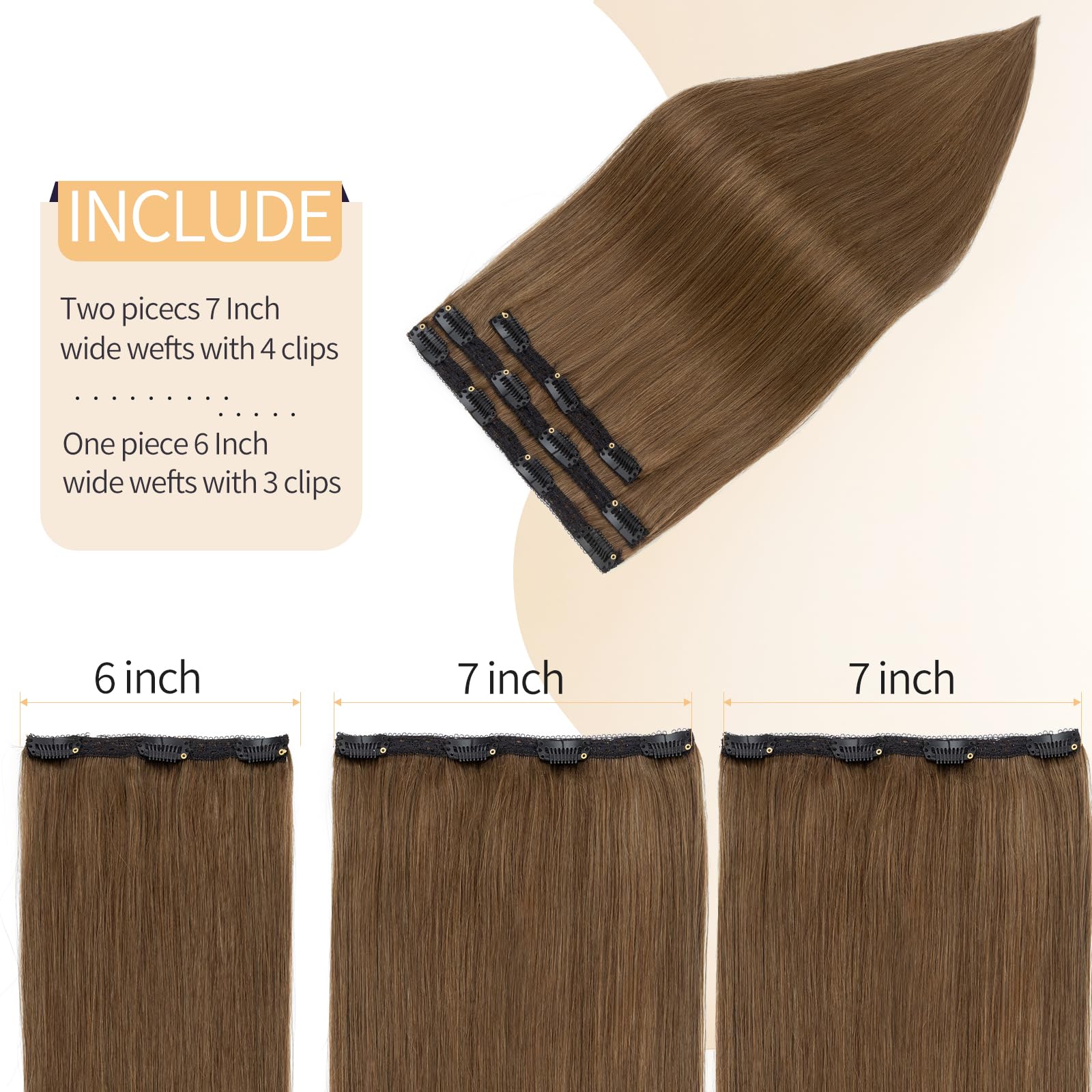 S-noilite Extension Capelli Veri Clip, 3 Pezzi 11 Clips Extensions Capello Veri, Vergine Extension di Capelli Umani, 73g Un Pezzo Naturali Extensions Capello Umani, 40CM Marrone Freddo #4
