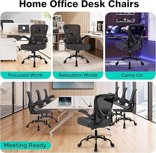 Miniatura 9 de Silla de oficina  Silla de escritorio ergonómica de malla transpirable con soporte lumbar ajustable y reposabrazos abatibles  Silla ejecutiva