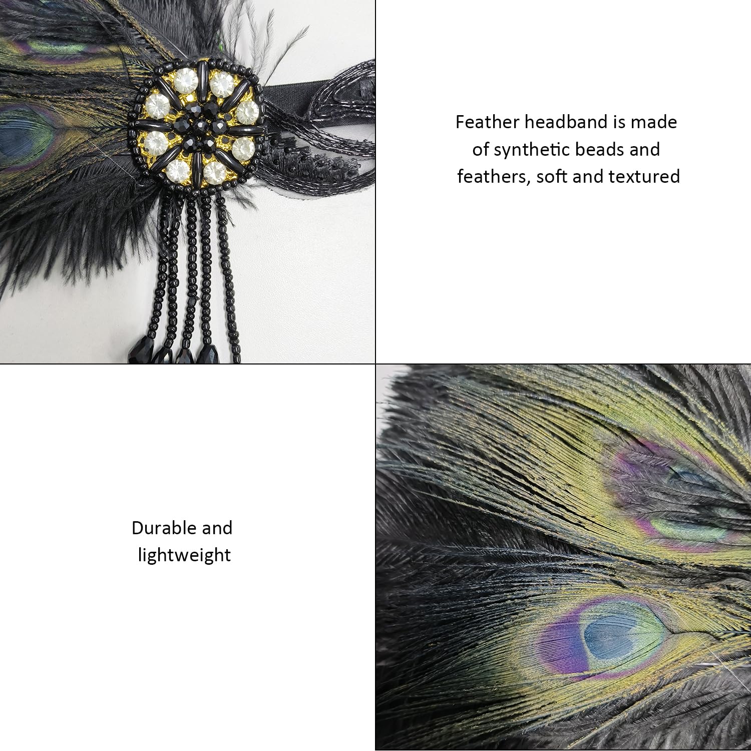 1920s Feather Headband - Modern Women's Accessory, 1 Pair of Gloves, Women's Hair Accessory, Black, 52cm - Image 3