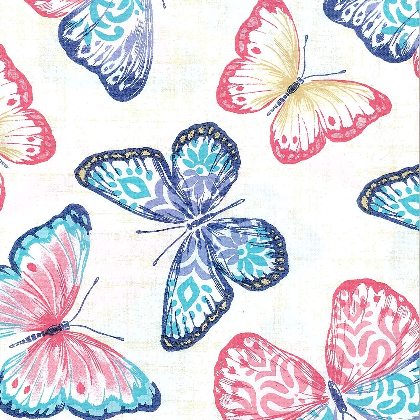 Covers For The Home Deluxe Elastic Edged Flannel Backed Vinyl Fitted Table Cover - Butterfly - Extra Large Round Oblong Oval - Fits Tables up to 57" - 65"