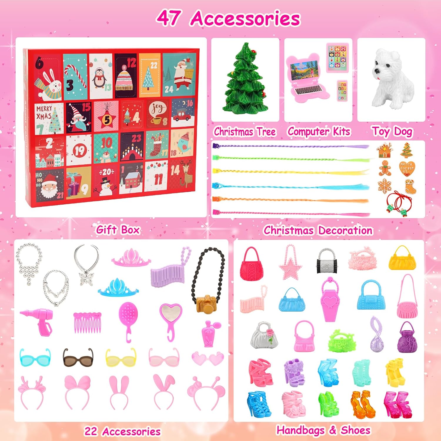 2025 Fashion Advent Calendar 24 Days Surprise Christmas Countdown Canlendar Including 57 Pcs Doll Clothes & Accessories Like Doll Dresses, Outfits, Shoes,etc Xmas Festival Countdown Calendar for Kids