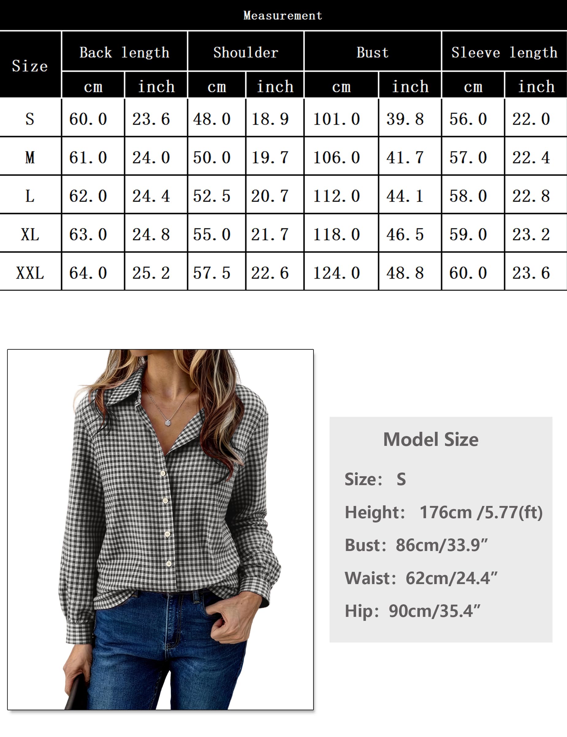 Aottori Camicia Quadri Donna Maniche Lunghe Cotone Camicie Elegante con Bottoni Scollo a V Maglietta Casual Classic Country