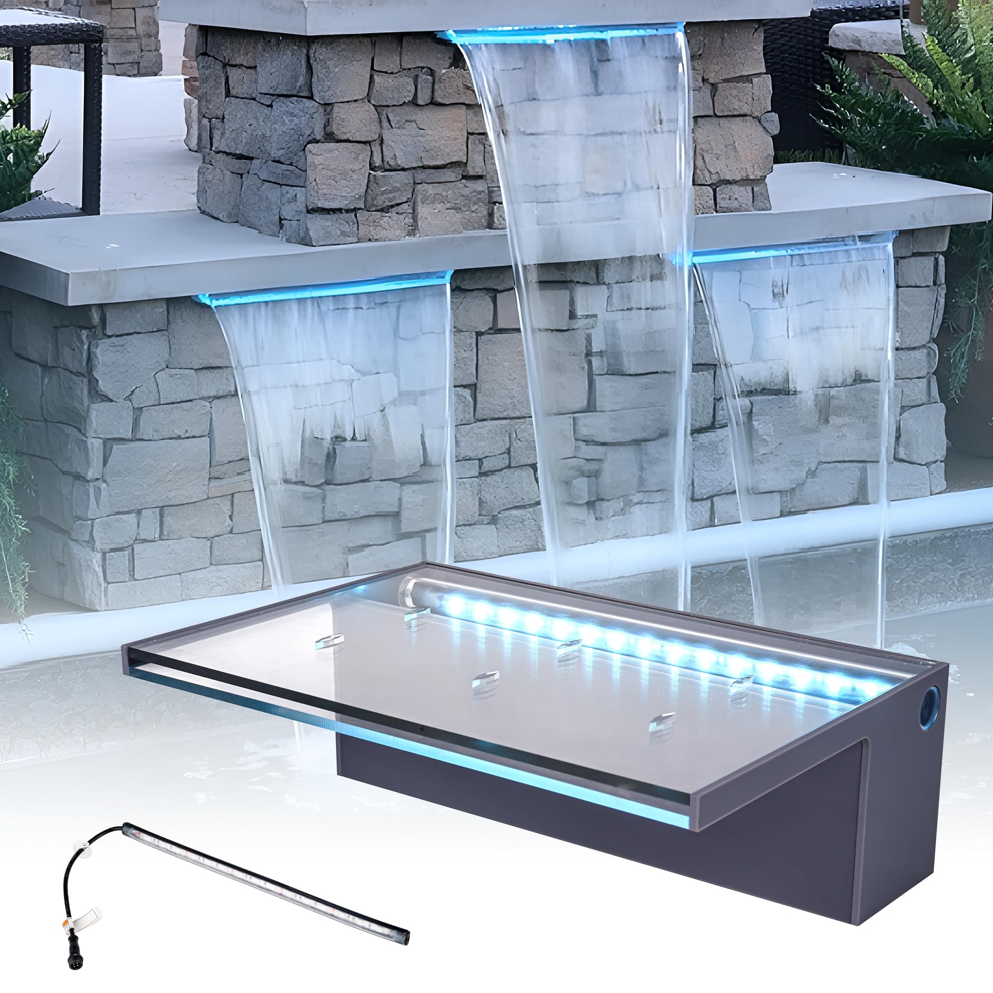 Photo 1 of *Scratches* SUMGREEN APP Control Acrylic Waterfall Spillway Pond Fountain with Multi-Color LED Lights - Sheer Descent Pool Fountain for Garden, Koi Pond, and Swimming Pool Decor (36 Inch)