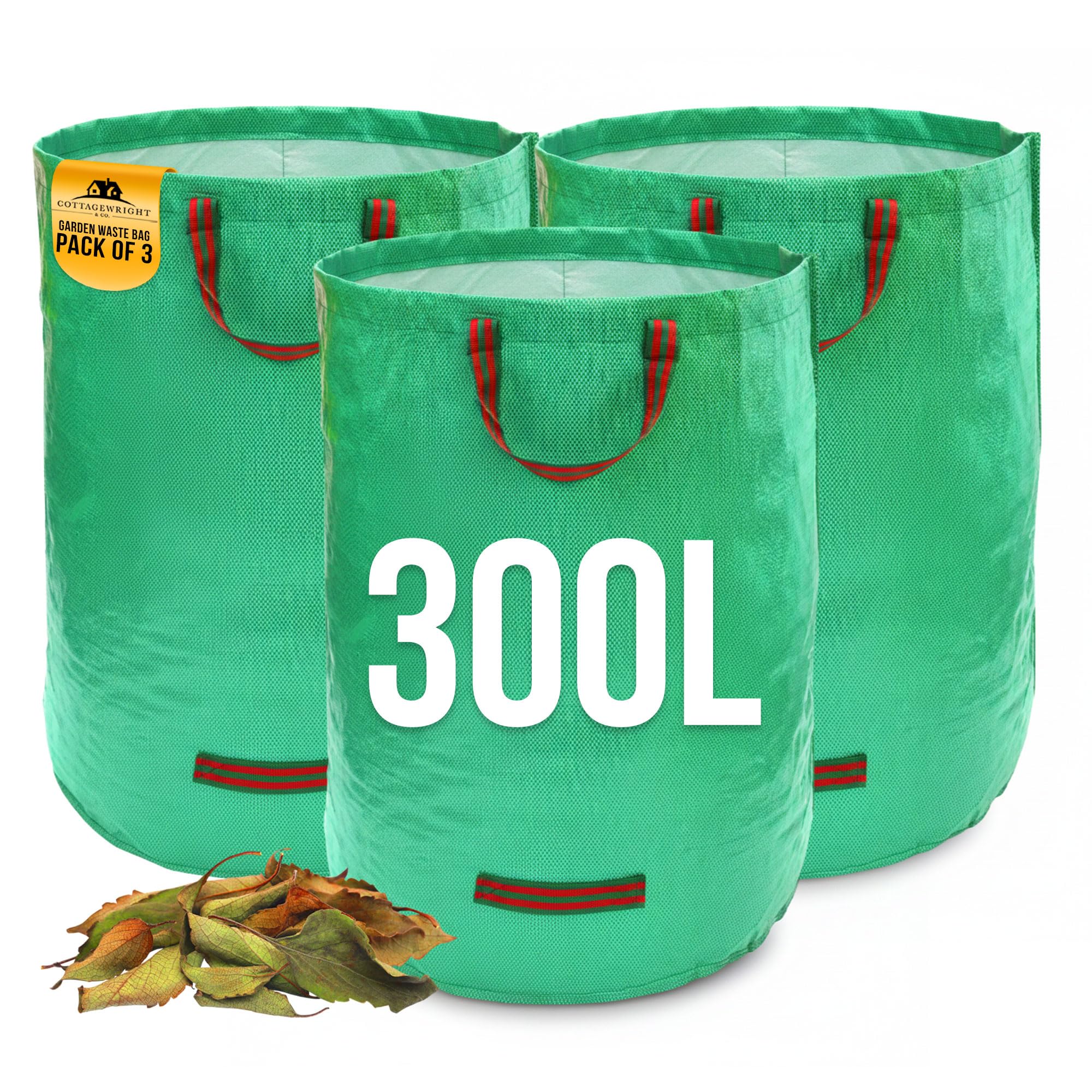 Garden Bags Heavy Duty with Handles - Reusable Garden Waste Bags Heavy Duty for Plant, Grass, Dirt, Leaves Collection, Waste Bags Reusable (Pack of 3, 300L)