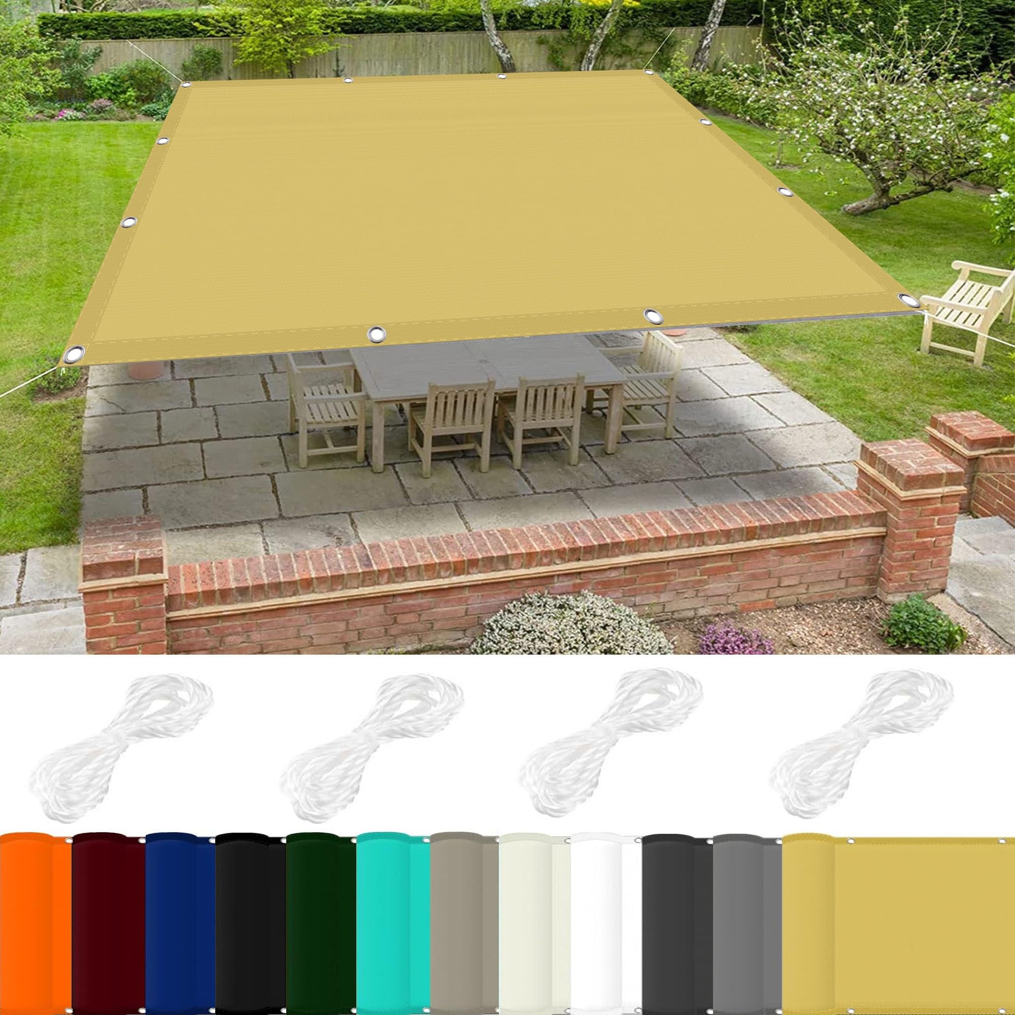 MOCHAMIK Vela Parasole Color Crema da 8,53 x 19,69 Piedi per Patio Esterno, Tessuto in Poliestere con Protezione UV al 98%, Ideale per Feste in Giardino con Blocco UV e Altro Ancora