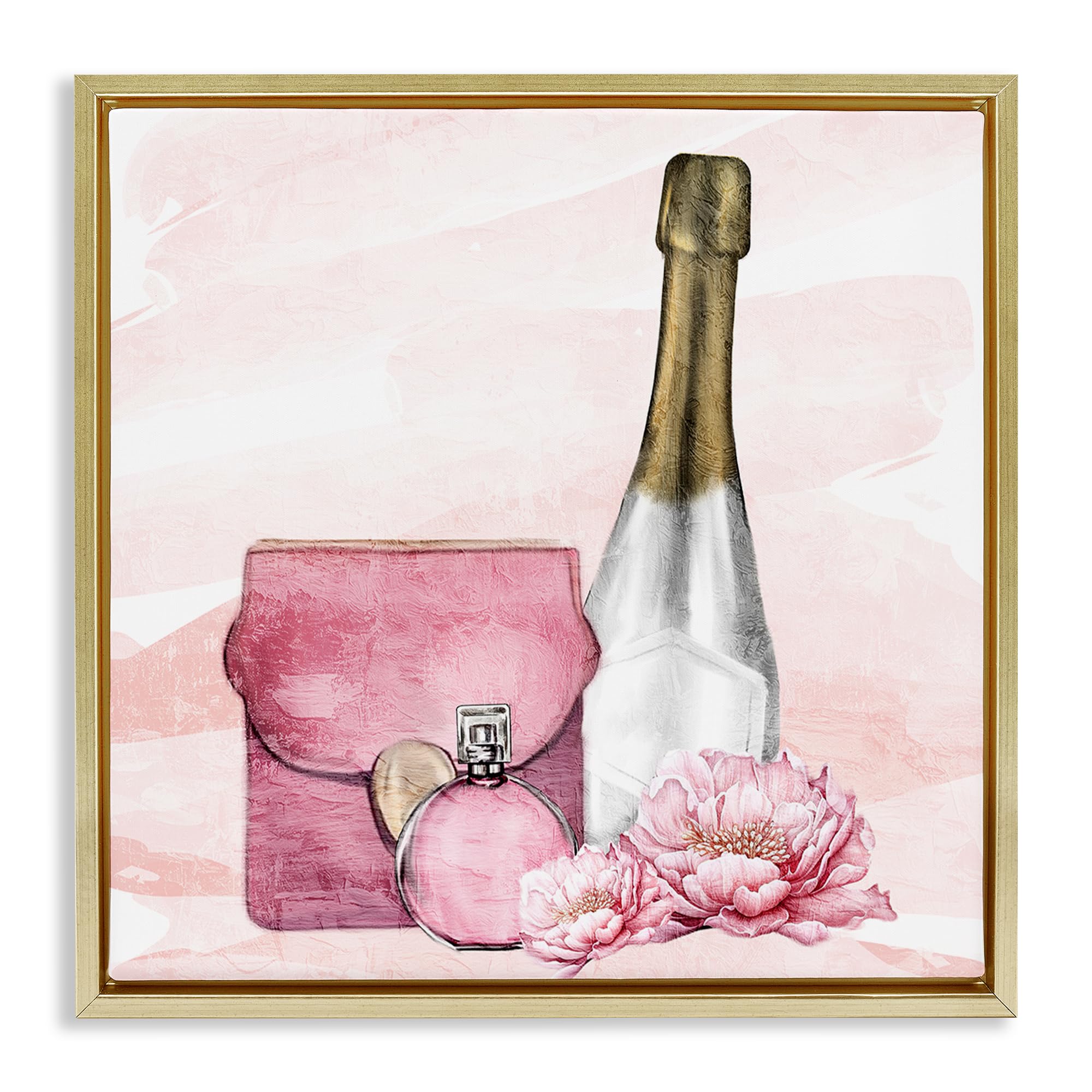 Stupell Industries Metallic Gold (Matte) 'Glam Time Champagne'| Floating Frame Canvas Art