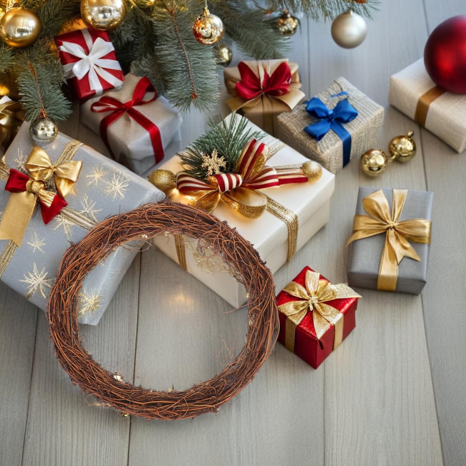 ERINGOGO 6 Stück Rattan Kranz Handgefertigt Natürliches Material Robust Für Weihnachtsdeko Türkranz Hochzeit Deko Adventskranz Naturkränze