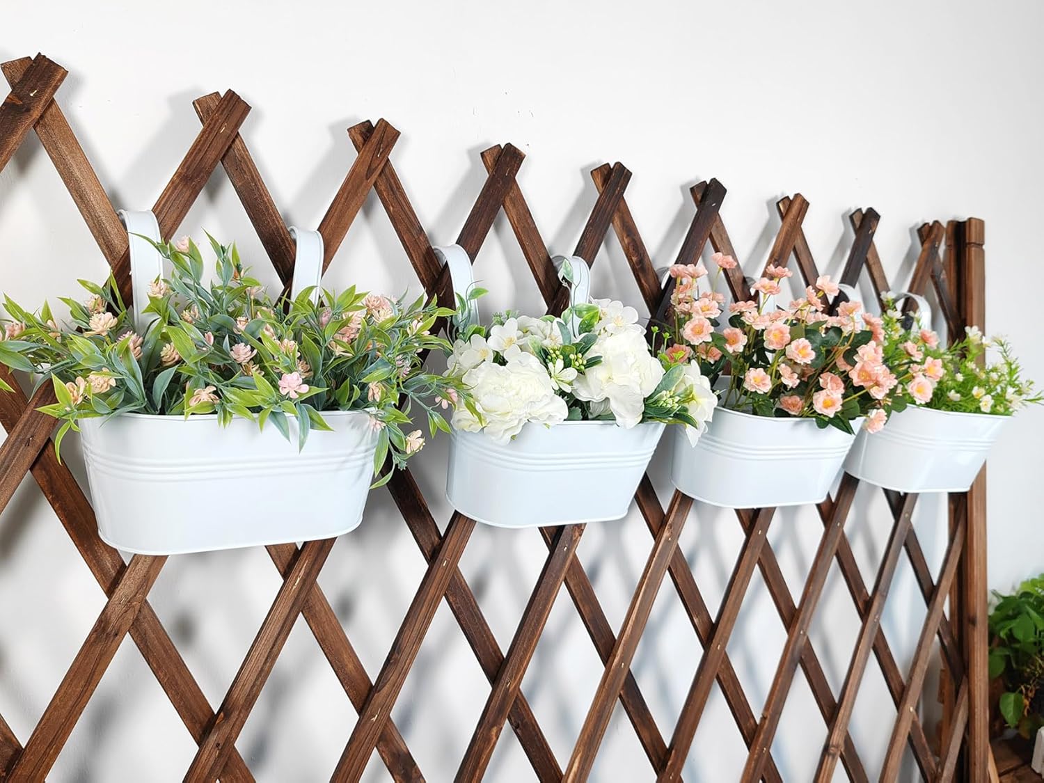 12" Balcony Railing Planters, Outdoor Hanging Planter for Fence, Stylish Metal Porch Deck Flower Pot for Herbs & Succulents (White, Pack of 4)