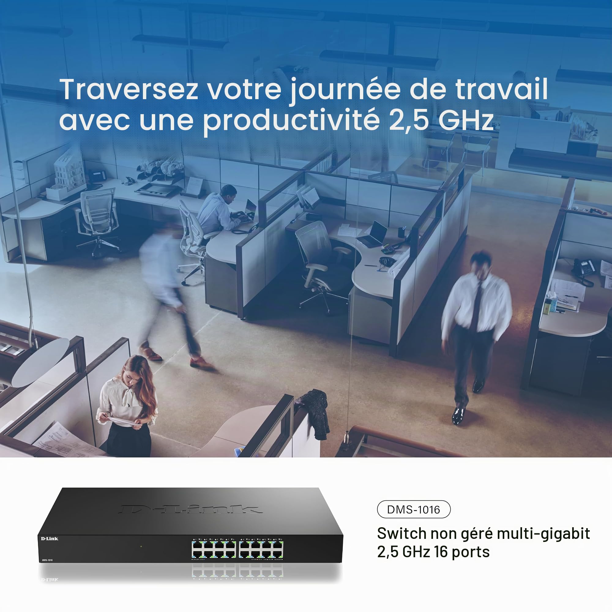 D-Link DMS-1016 Switch Ethernet Non Géré 16 Ports 2.5G | sans Ventilateur, Boîtier Métallique, Plug & Play, Écoénergétique | Idéal pour Soho, Wi-FI 6 / Wi-FI 7 et IPTV