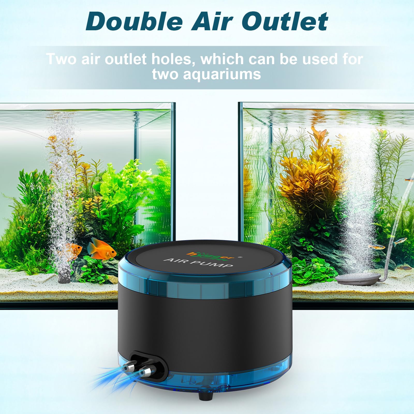 hygger Bomba Aire Acuario, 4W/8W Dual Outlet Powerful Fish Tank Oxygen Air Pump, Regulable Ossigenatore per Acquario Up to 450L/750L Aquariums