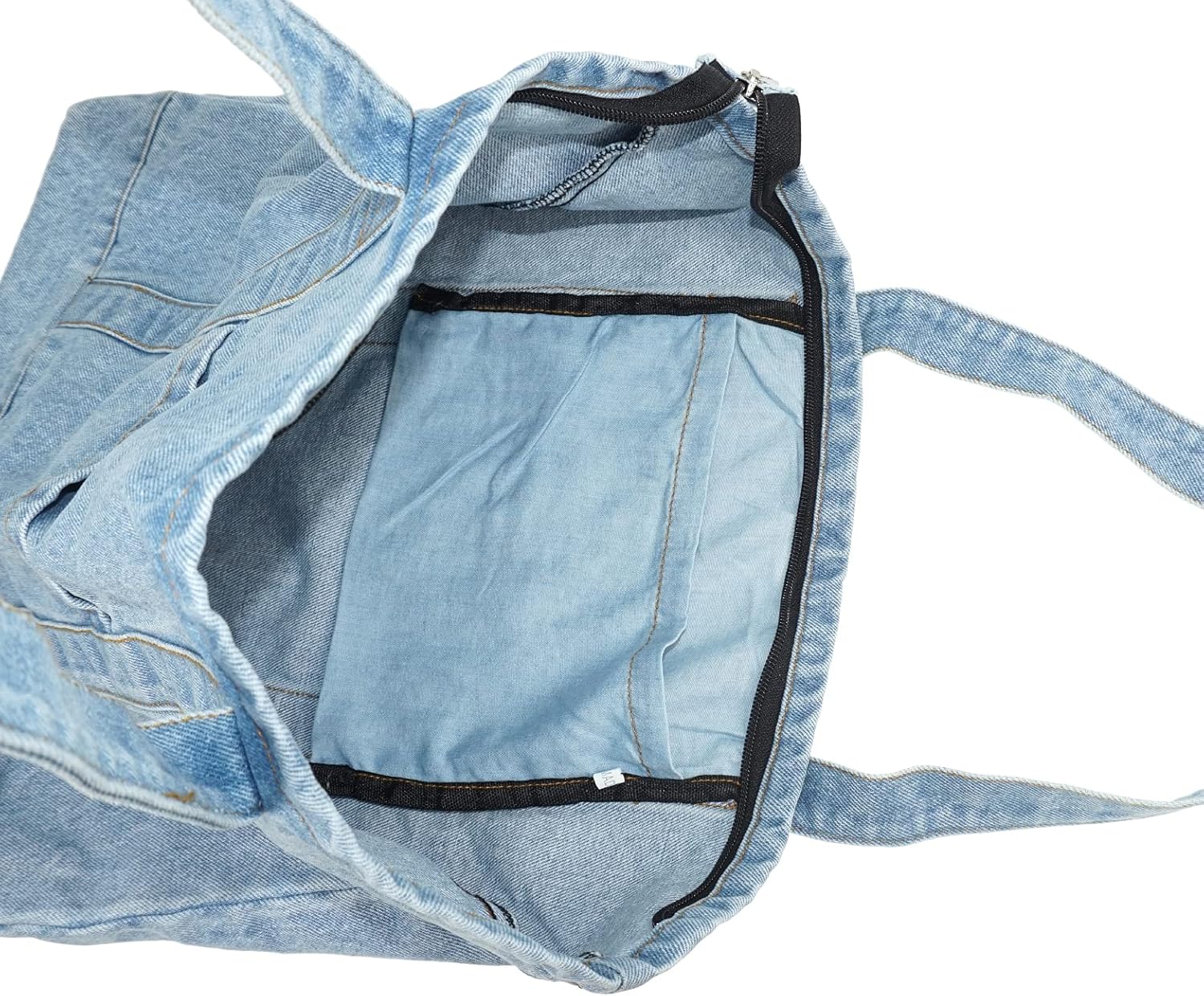 YunZh Denim Tote Bag Casual Style Lightweight Classic Retro Travel Shopper Shoulder Handbag - Image 5