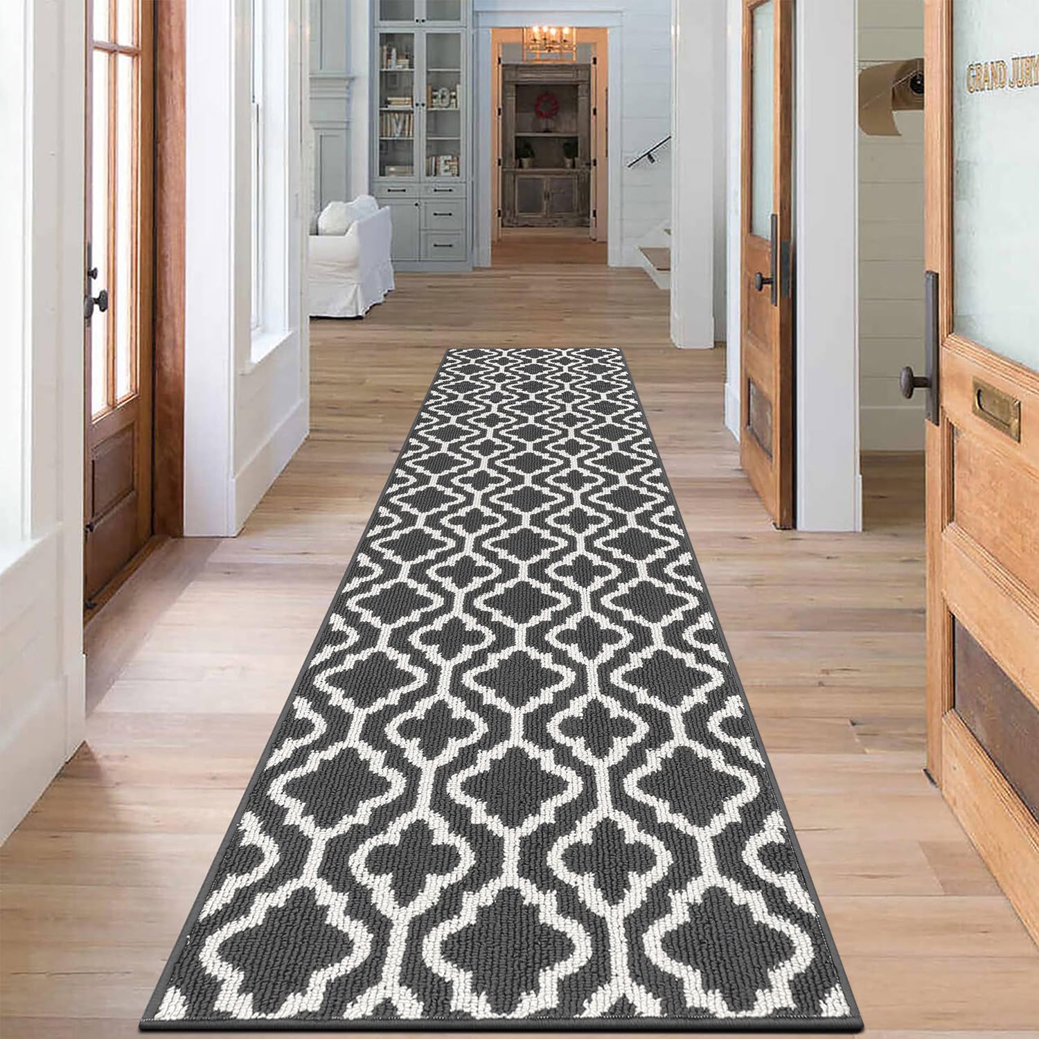 SHACOS Dark Grey Runner Rugs for Hallway Non Slip Long Hall Runner Narrow Rugs Washable Carpet Runners for Entryway Hallway Kitchen Laundry Room, 66 x 213 cm