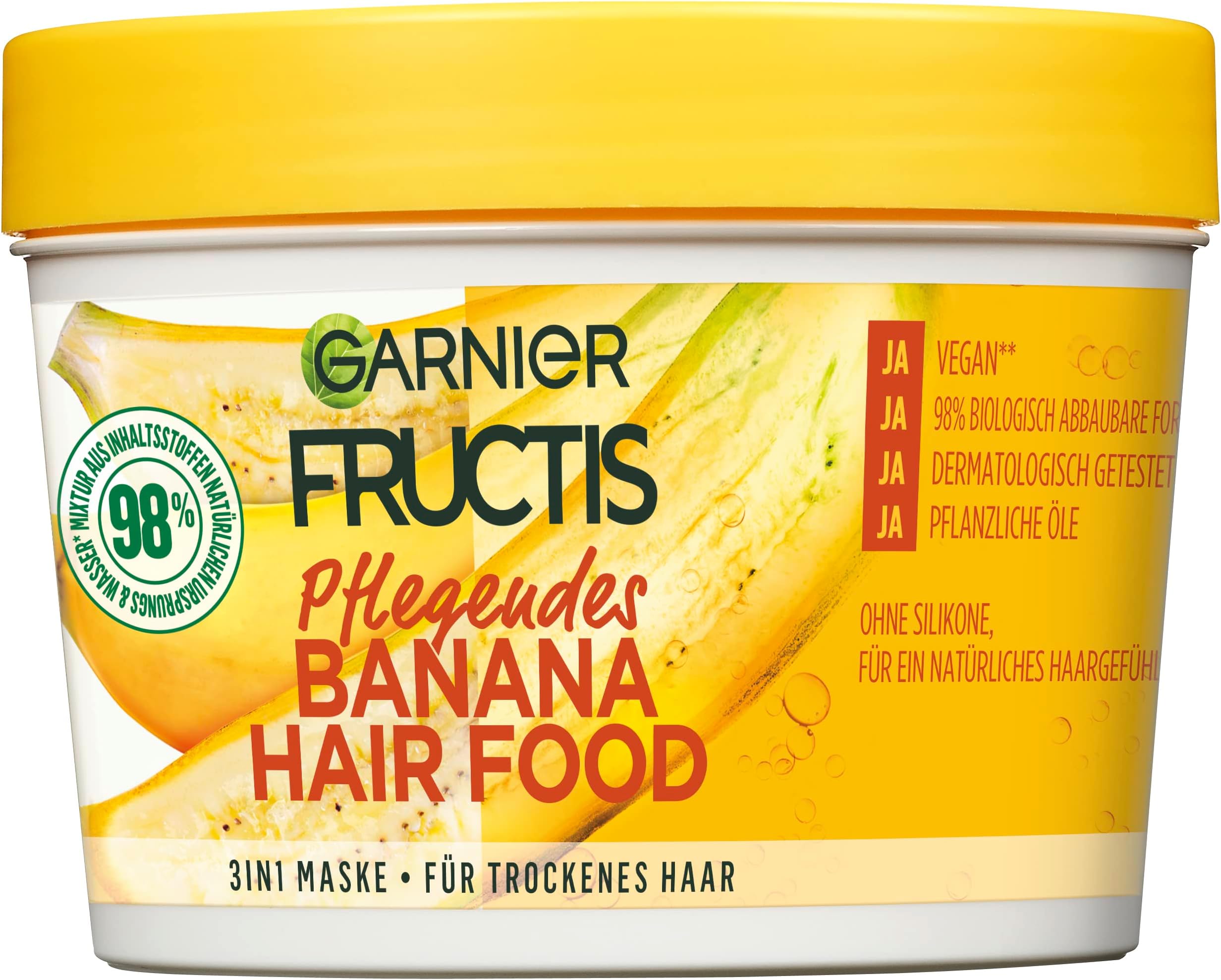 Hair Mask, Nourishing Banana Hair Food, Hairfood Moisturising 3-in-1 Mask, for Dry Hair, Nourishes and Gives Hair More Smoothness, Fructis, 390 ml
