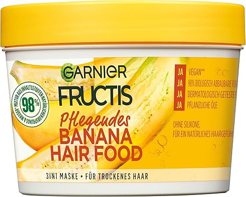 Garnier Fructis Nourishing Banana Hair Food, 3-in-1 Mask for Dry Hair, Nourishes and Gives Smoothness, 390 ml