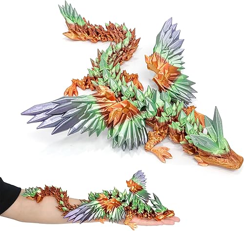 Miniatura 7 de Flavery Dragón impreso en 3D  Juguete para ansiedad de dragón articulado volador de 18 pulgadas, dragón brillante perlado flexible con alas,