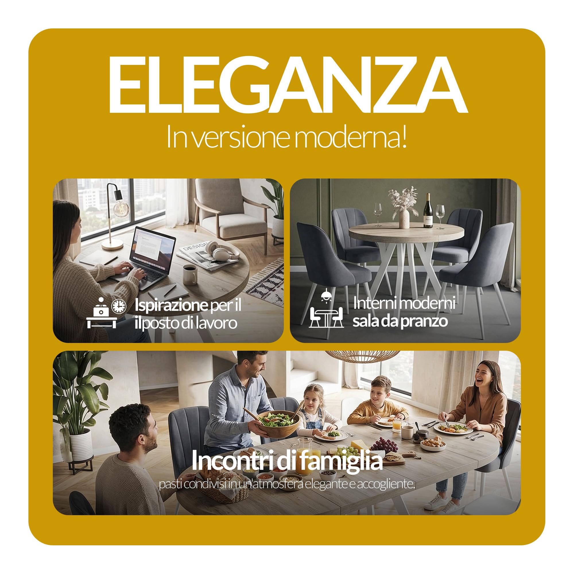 Tavolo da Pranzo Tavolo Rotondo Allungabile - Tavolo Sala da Pranzo Allungabile e Cucina - Piano in laminato da 36 mm - Gambe Solide - Diametro da 90 cm - Marmo - Collezione Ovo