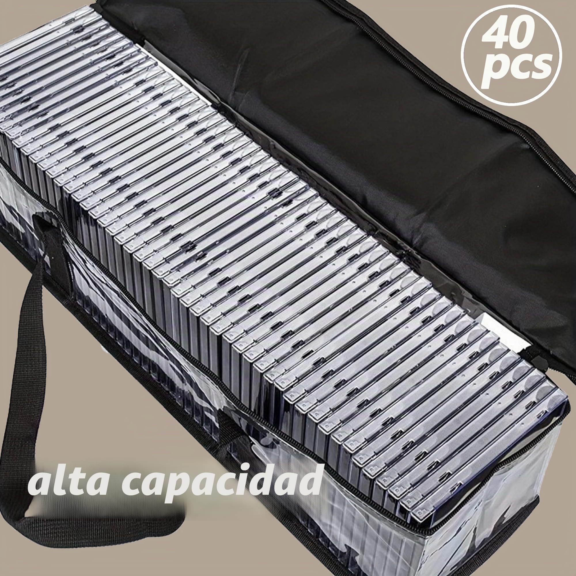 2Pcs Fundas de Almacenamiento para DVD, Gran Capacidad Resistente al Agua de Transporte Portátil para Libros, Bolsa de plástico Transparente con Asas para Álbumes, Videojuegos (60x22x15.2cm)