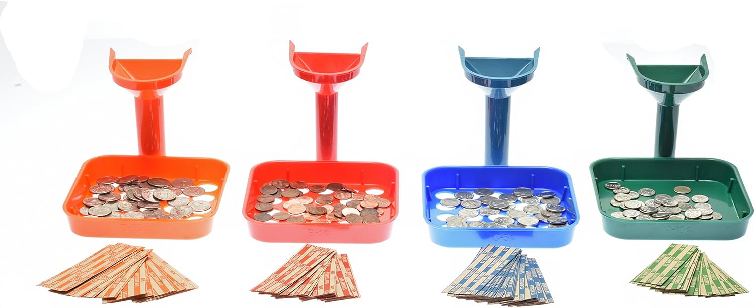 Nadex Sort and Wrap Set-4 Wrap Coin Tubes and 4 Quick Sort Coin Trays, Color-Coded (with Wrappers) : Office Products