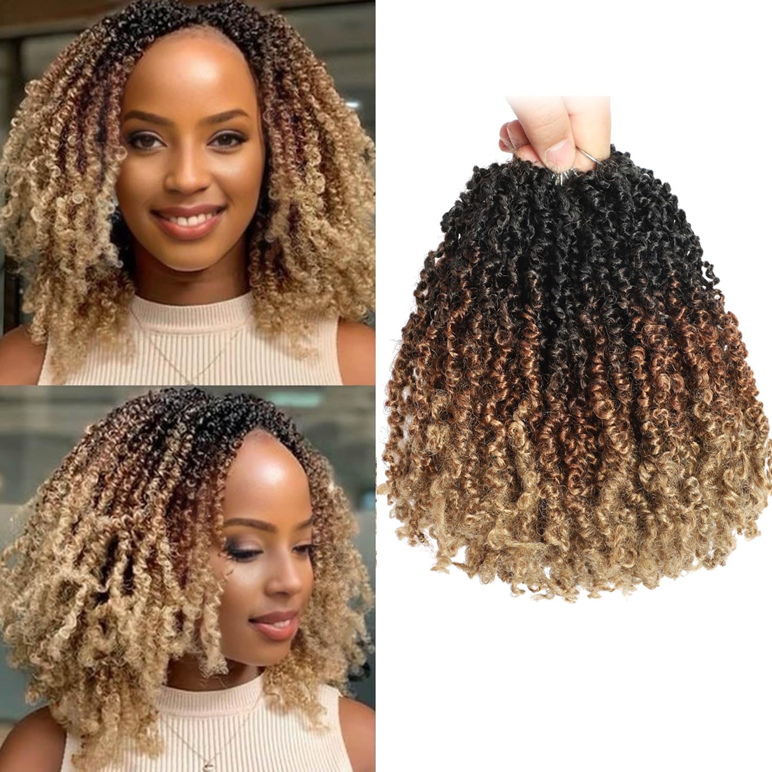 Yanky Twist 10 Packs Senegalese Crochet Braids Pre-Twisted Natural Black 8-Inch OT30/27 (3 Tones Ombre Brown)