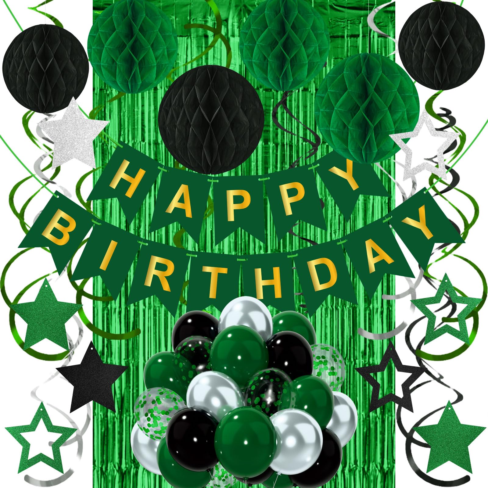 Black Green Birthday Decorations for Boys Girls Men Women