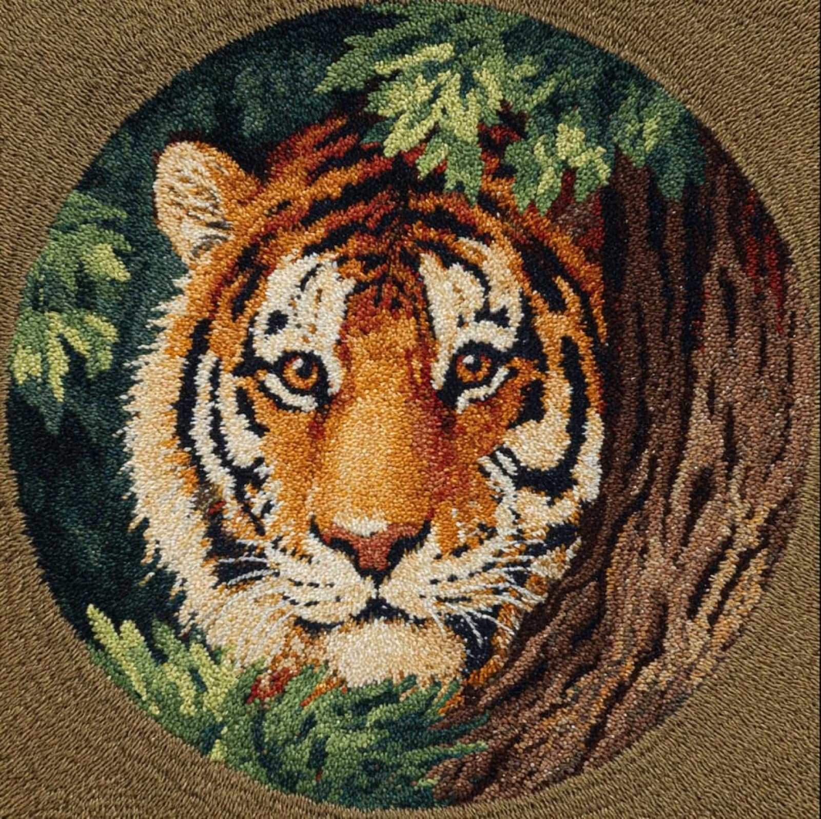 Wallustrioaw 006 Diy Craft Latch Hook Rug Kit,Tiger In The Forest,Embroidery Kit,Latch Hook Rug For Adults And Beginners,Craft Gifts Decoration,50X50cm