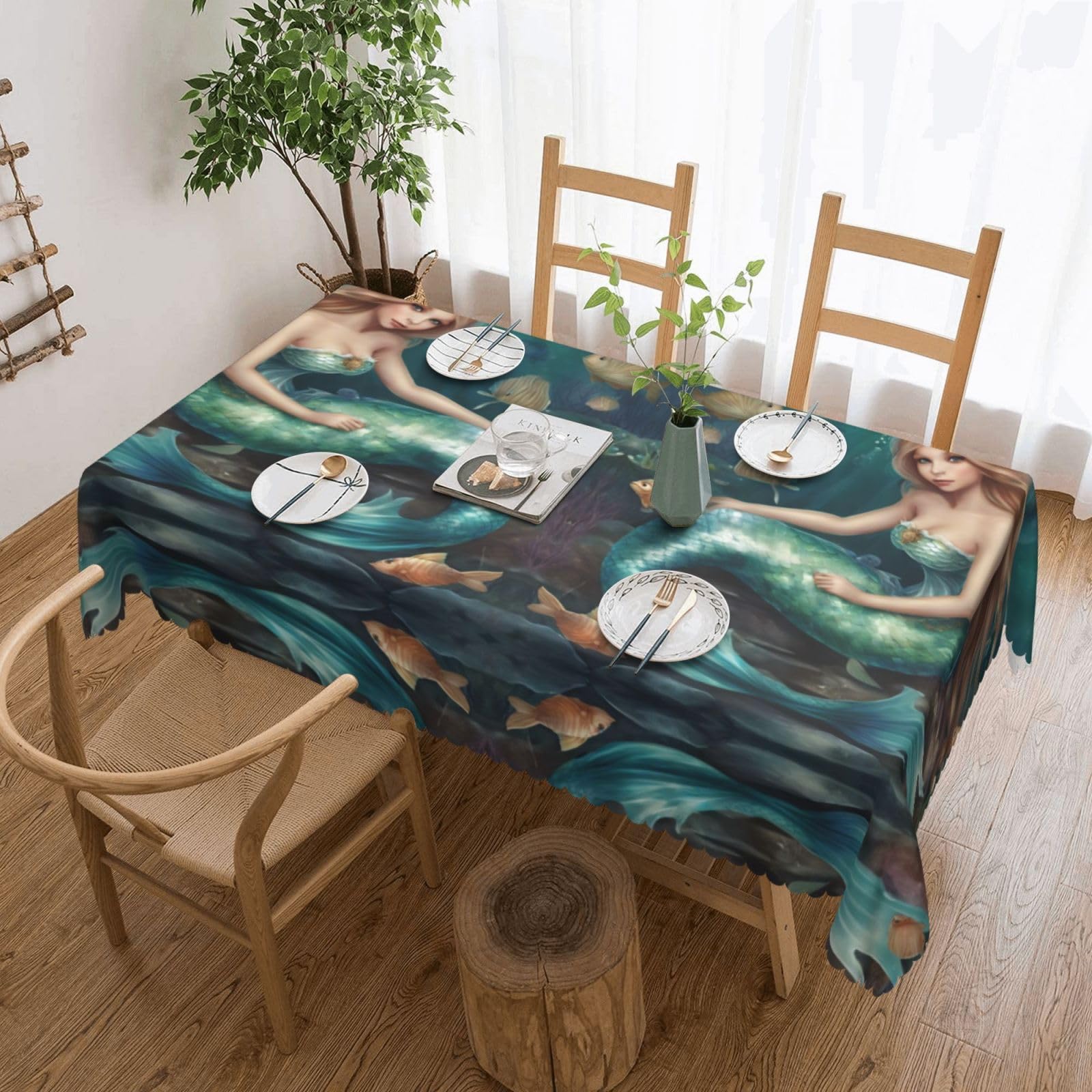 Nappe rectangulaire imprimé conte de fées sirène04 pour sublimer un buffet extérieur