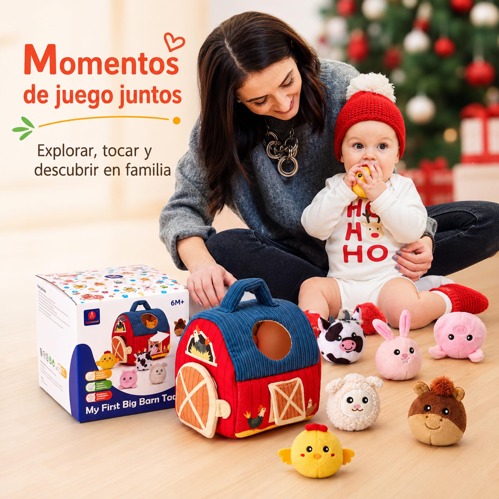 hahaland Juguetes Bebes 6-12 Meses - Animales Granja Montessori Juguetes Niños 1 año - Juguete Interactivo Sensorial Blandito Regalo Bebe 6 9 12 Meses Niño Niña