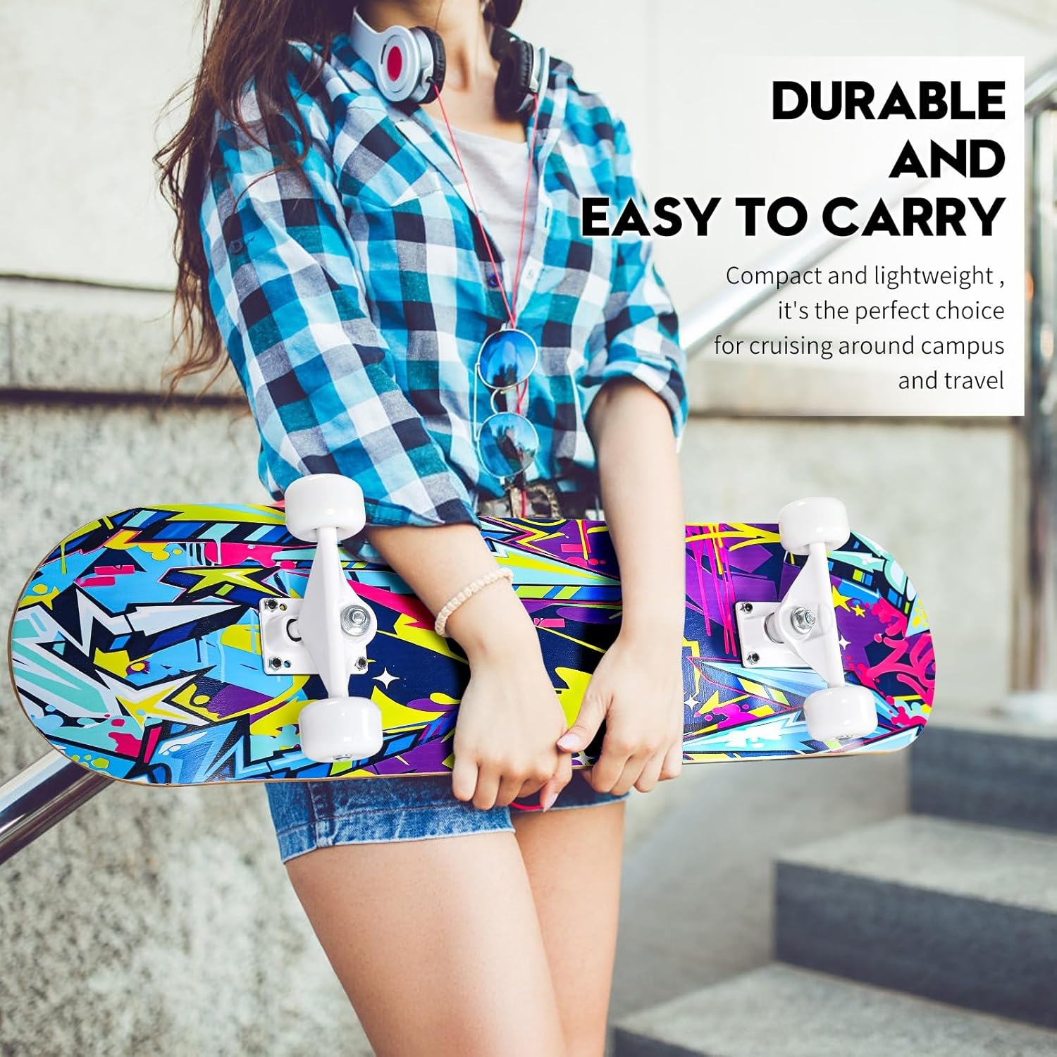 Skateboards for Beginners, 31 x 8 inch Complete Skateboard for Kids Teens Adults, 8 Layer Maple Double Kick Deck Concave Cruiser Trick Skateboard with Multifunction Skate