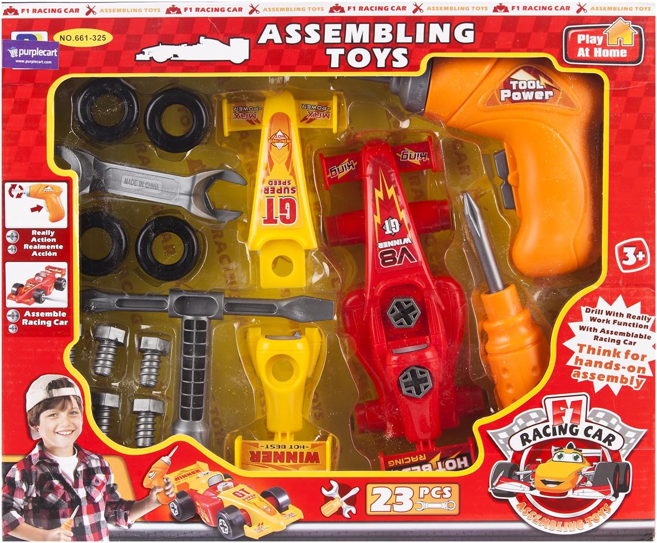 Vehicle Assembling Toys Tool Box with 23 Pieces, Two Racing Cars Kids Choice for Learning Motor Skills Safe and Secure For Kids High Quality Assembly and Repair Tools