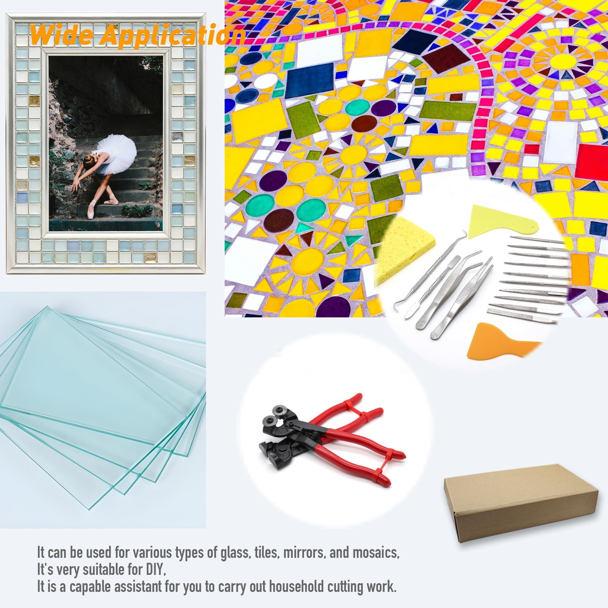 Diyoung Set di Strumenti per Mosaico da 19 Pezzi, con Tagliavetro, Cesoia per Piastrelle, Pinze da Punta, Pinzette, Uncino Doppio, Spatola, Raschietto, Spugna per Tagliare e levigare Vetro e Ceramica