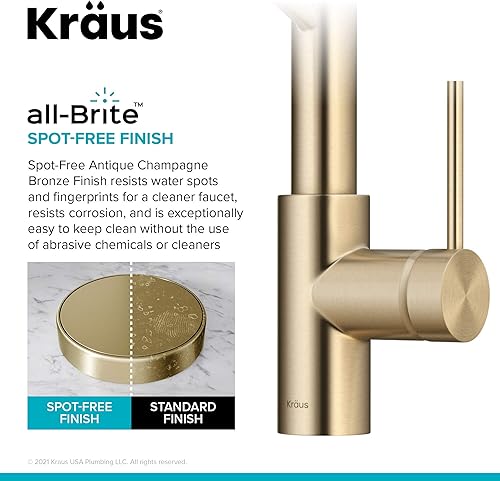 Miniatura 7 de KRAUS KPF-2631SFACB Oletto - Grifo de cocina monomando de estilo comercial extraíble con montaje superior QuickDock, bronce champán antiguo