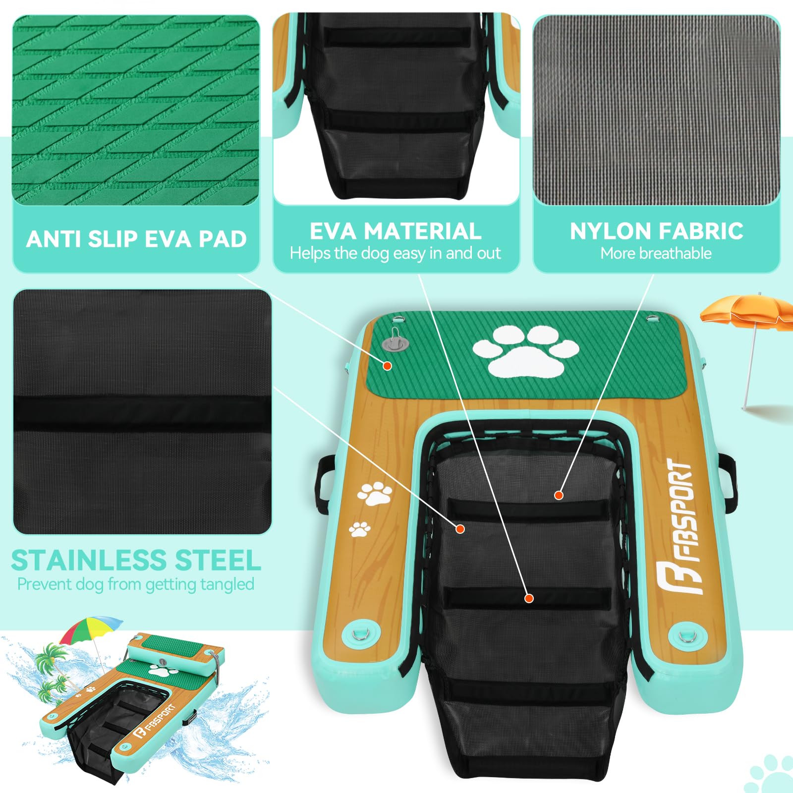 Rampe d'accès à l'eau Gonflable pour Chien, échelle Flottante pour Piscine, Bateau, lac, échelle Flottante antidérapante en EVA pour Chien jusqu'à 100 kg, Accès à l'eau Facile et sûr