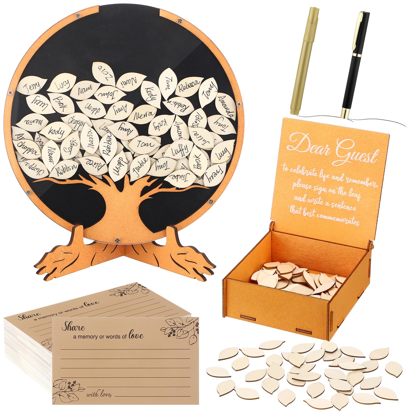 Engrowtic Gästebuch-Set aus Holz, für Gedenkdienst, Feier des Lebens, Dekoration, Hardcover in liebevoller Erinnerung, Gästebuch-Set inklusive, teilen Sie eine Erinnerung oder Worte der Liebe, Karten,