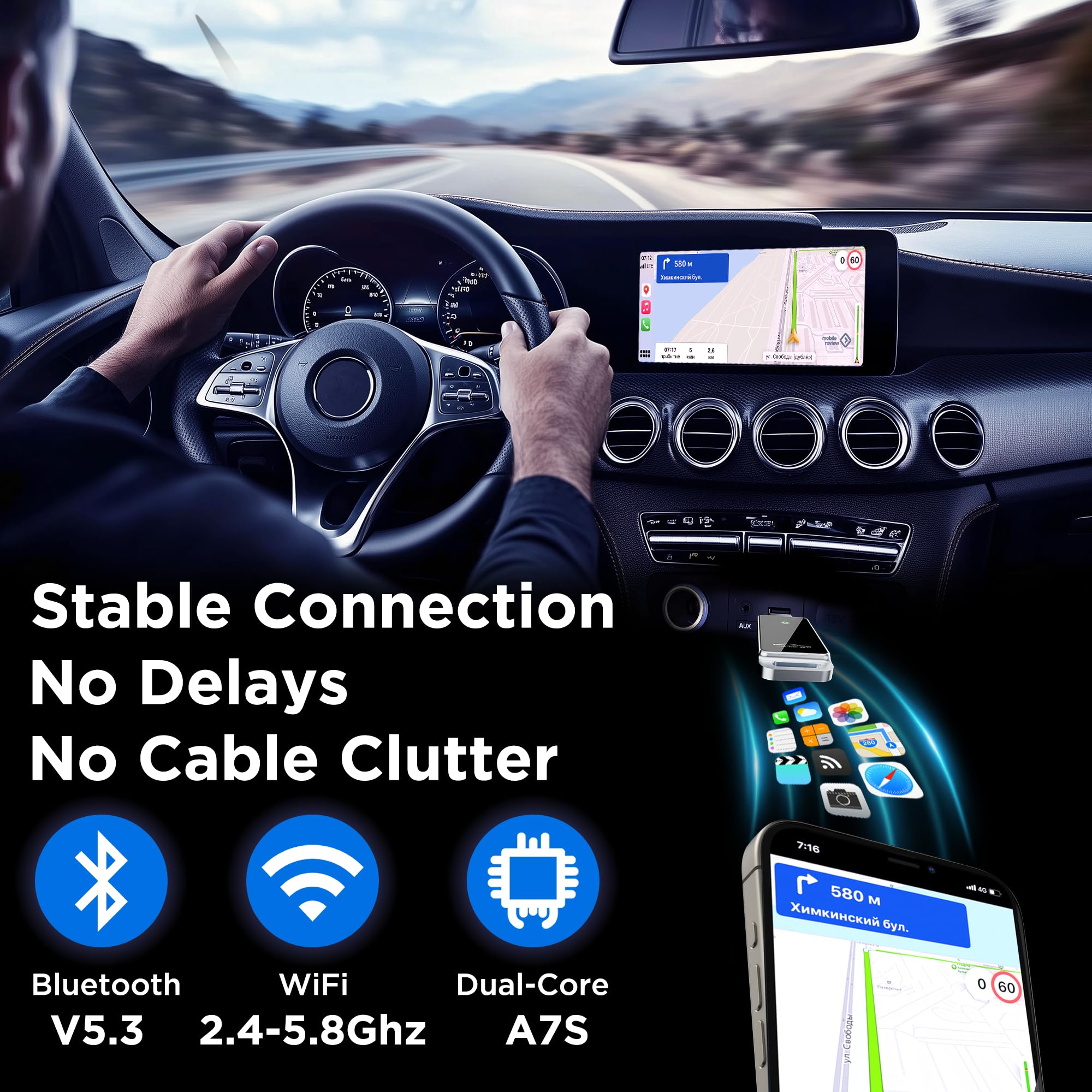 vnilrgle Wireless CarPlay Adapter 2024 Upgrade, Plug and Play, No Latency, Converts Factory Wired to Wireless, Compatible with iPhone 6+ and 2015+ Cars, Bluetooth 2.4GHz and Wi-Fi 2.4+5.8GHz - Image 5
