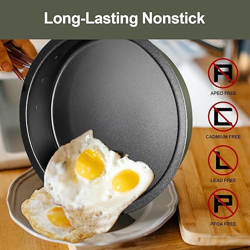 Miniatura 7 de Odoland Juego de ollas y sartenes antiadherentes para camping, 10 piezas, con plato, tenedor, cuchillo, cuchara para mochileros, senderismo, cocina