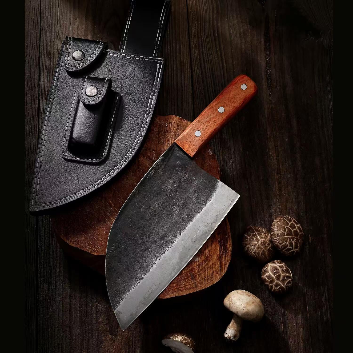 Coltello da chef Coltello da taglio Coltello da cucina serbo forgiato a mano in acciaio al carbonio con fodero in pelle per cucinare all'aperto in campeggio