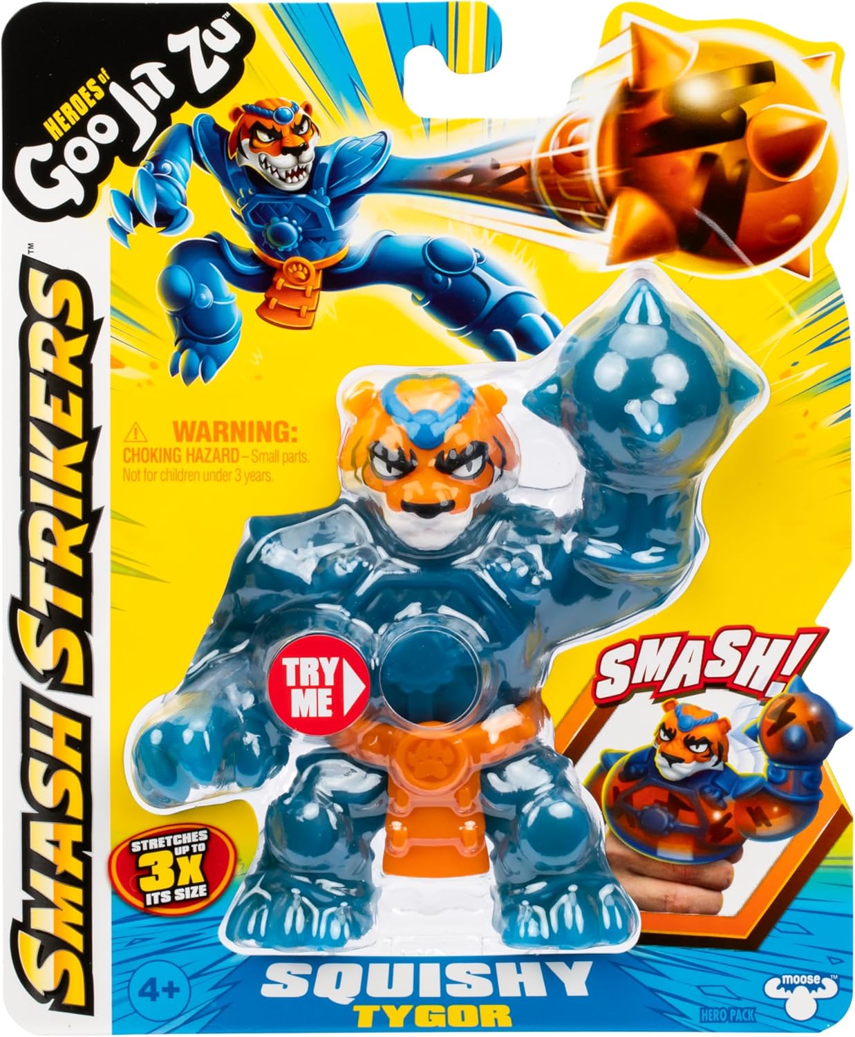 Heroes of Goo Jit Zu Smash Strikers, Squishy Tygor, Squishy Goo Filled Action Figure Armored with The Ultimate Smashing Fist Weapon, Stretch Him Up to 3 Times His Size - Sensory Toys