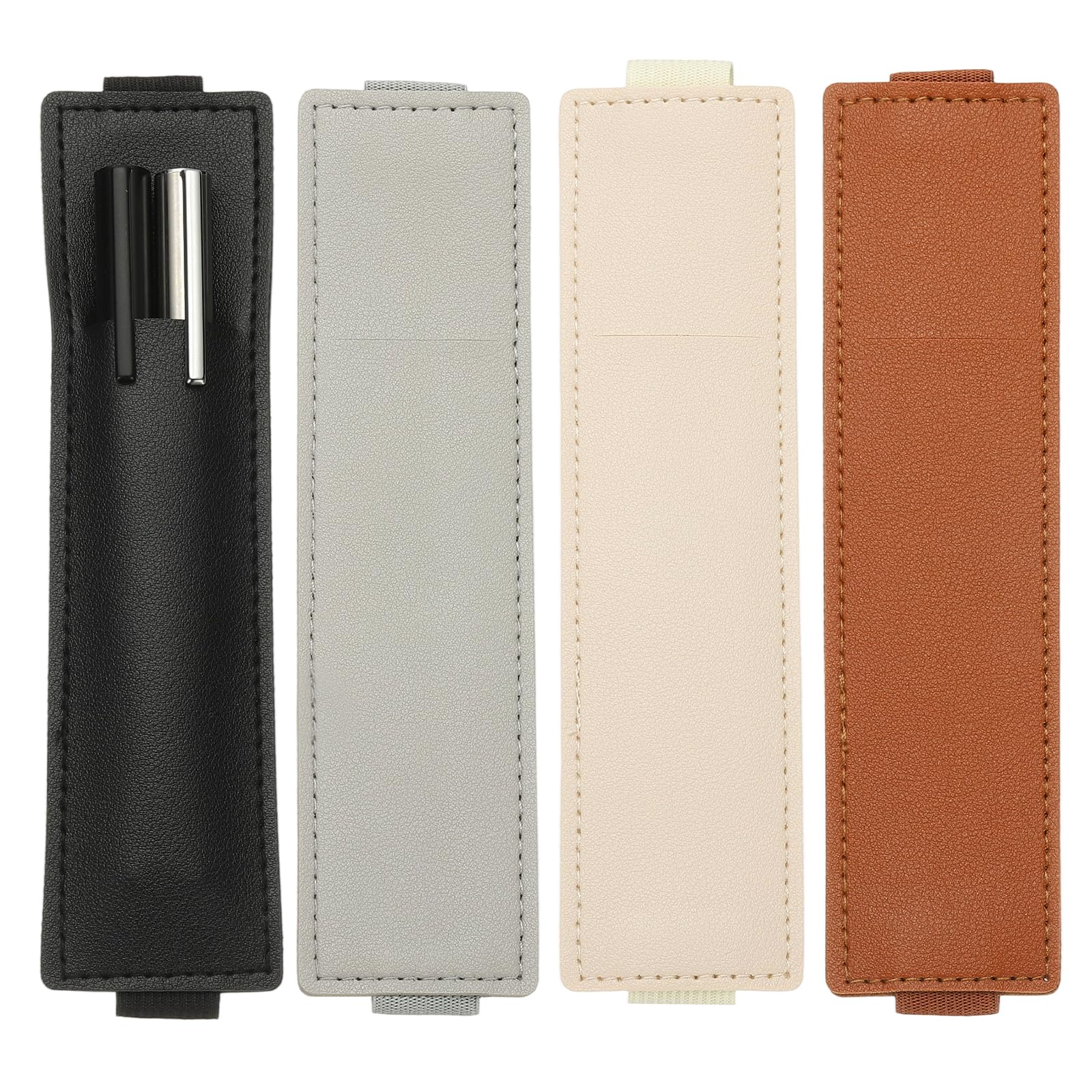 PATIKIL 4Pcs Elastic Notebook Pen Holder, Adjustable Hold 2 Pen Holder PU Leather Pencil Sleeve Pouch for Journal Clipboard Planner Books, Black/Brown/Gray/Beige