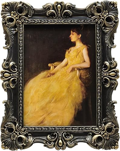 Miniatura 14 de CISOO Marco de fotos vintage de 4 x 6 pulgadas, marco de fotos antiguo y ornamentado en verde y dorado, para exhibición en mesa y pared, diseño